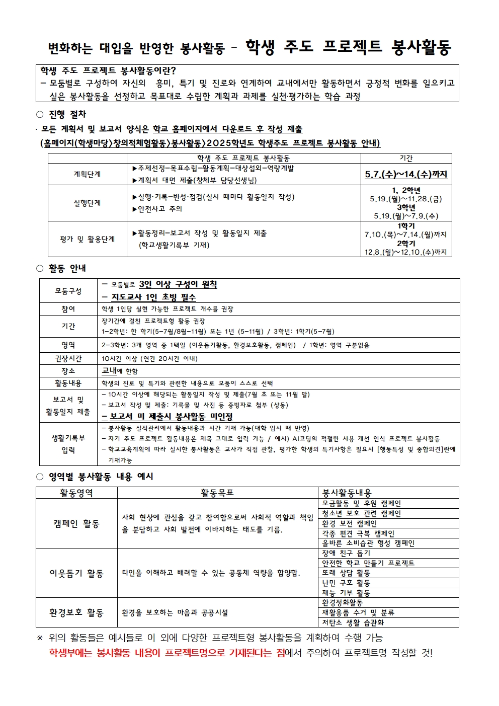 2025 학생주도 프로젝트 봉사활동 안내001