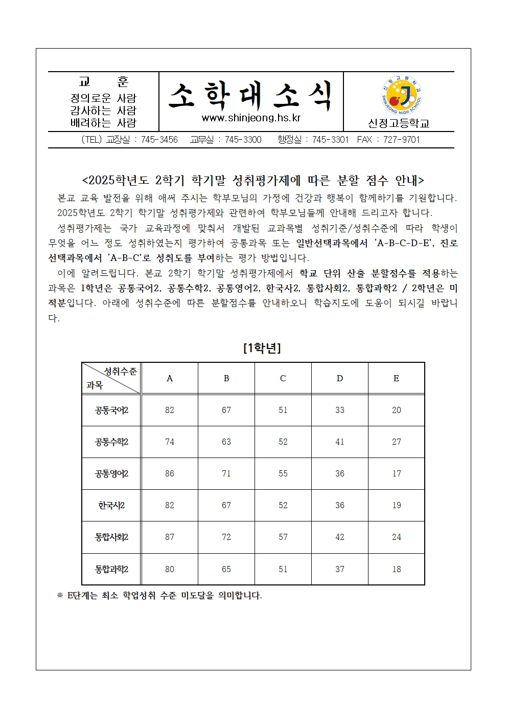 제166호 2025학년도 2학기말 분할 점수 안내(가정통신문)001