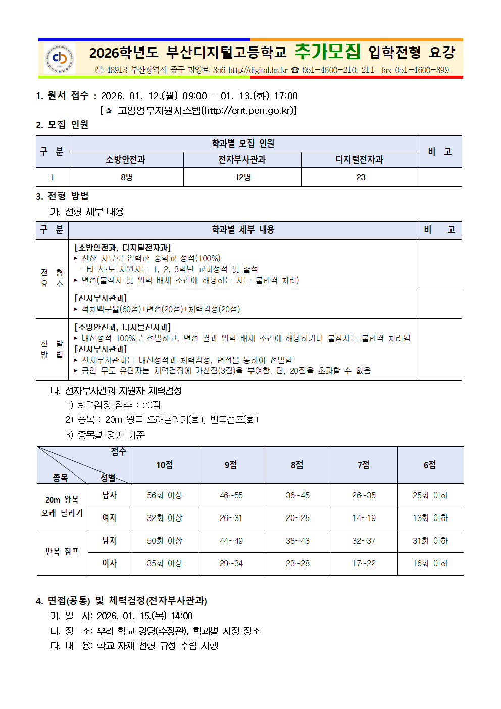 2026학년도 부산디지털고등학교 추가모집 입학전형 요강001